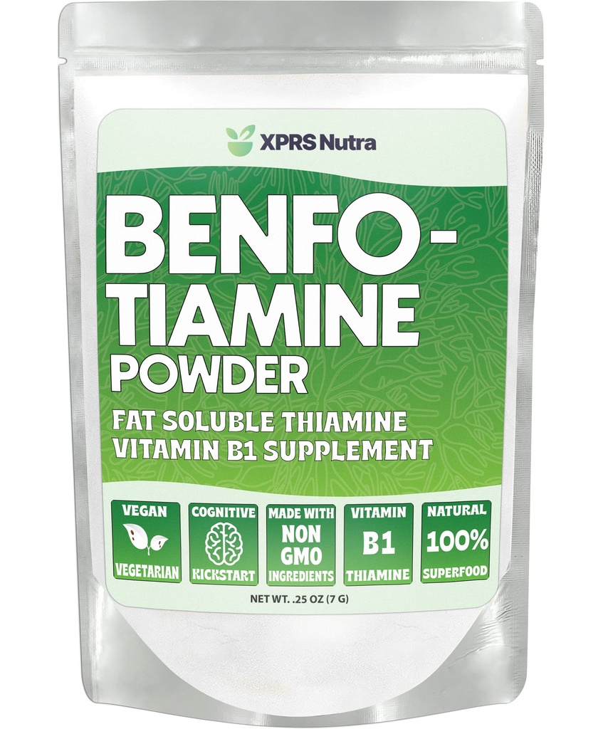 XPRS Nutra Benfotiamine Powder (Thiamine) - Fat Soluble Happy Heart Thiamine Supplément - Vitamine avancée B1 Benfotiamine pour un boost cognitif - Vegan Friendly Benfotamine Powder (.25 Ounce)