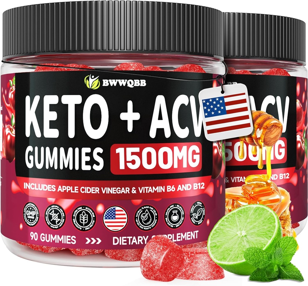 2 Pack Gommies Keto ACV Advanced Formula 1500mg, 180 Gommies de vinaigre de cidre de pomme avancé sans gélatine végétalien avec grenade et betterave, ingrédients naturels, alternative aux gouttes Keto