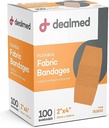 Bandes adhésives flexibles en tissu avec Pad non-collé, sans latex, soin de la plaie pour trousse de premiers soins, 2" x 4" (boîte de 100)