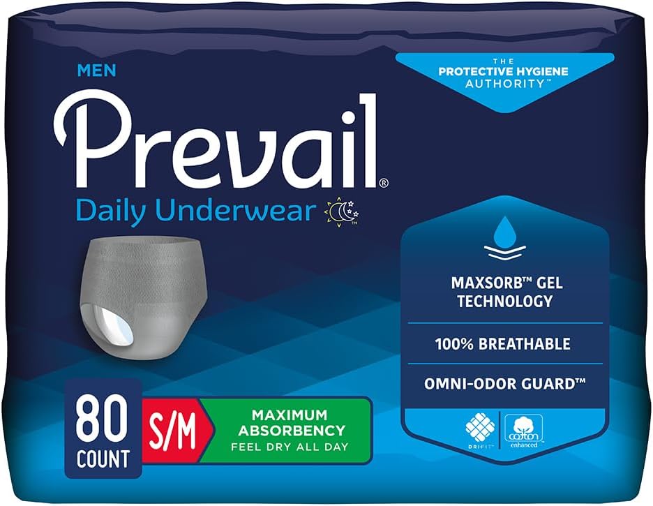 Prévail - Sous-vêtements de protection pour hommes - Sous-vêtements pour incontinence de traction - Couche jetable pour adulte - Absorbance maximale - Petit / Moyen - 80 Compte (4 paquets de 20)
