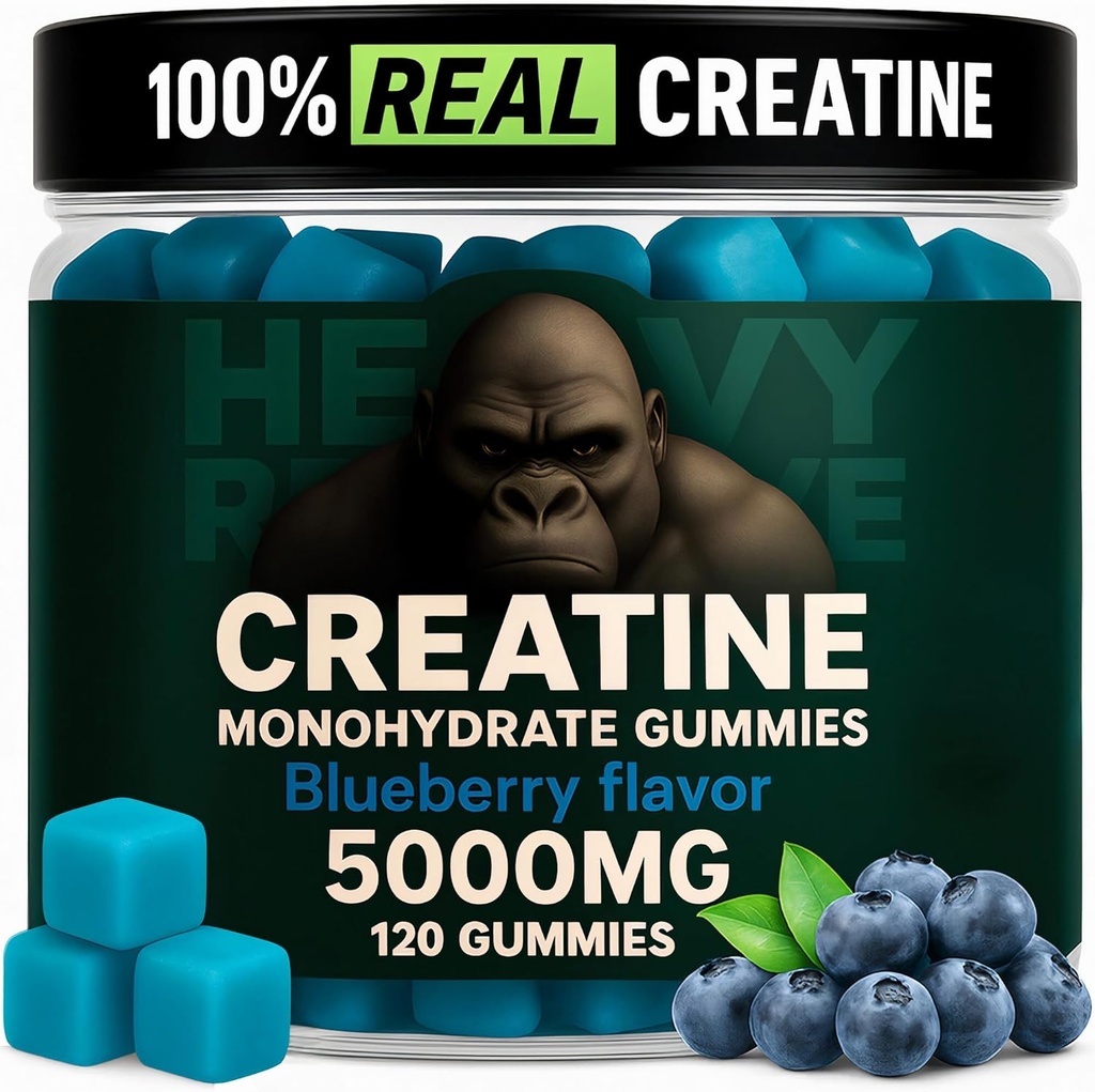 Creatine Monohydrate Gummies for Men & Women 5000mg - Blueberry, 120 Count for 30 Servings | Low Calorie Formula | Muscle Builder and Energy Boost | Pre-Workout Supplement Chewable Creatine Gummies