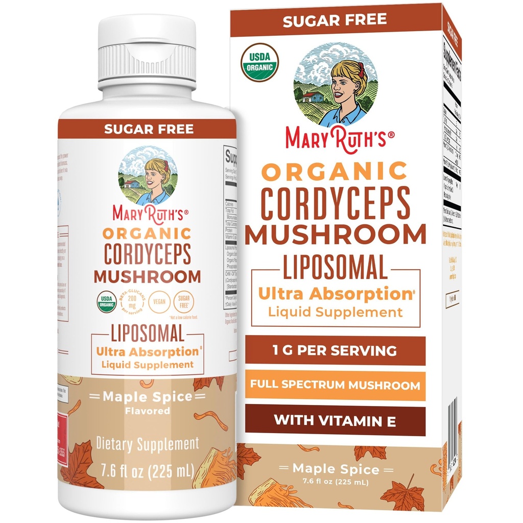 MaryRuth Organics Cordyceps Complément de Champignons Ultra Absorption Liposomale de Liposorption Full Spectrum Mushroom de 200mg Beta-Glucans par service