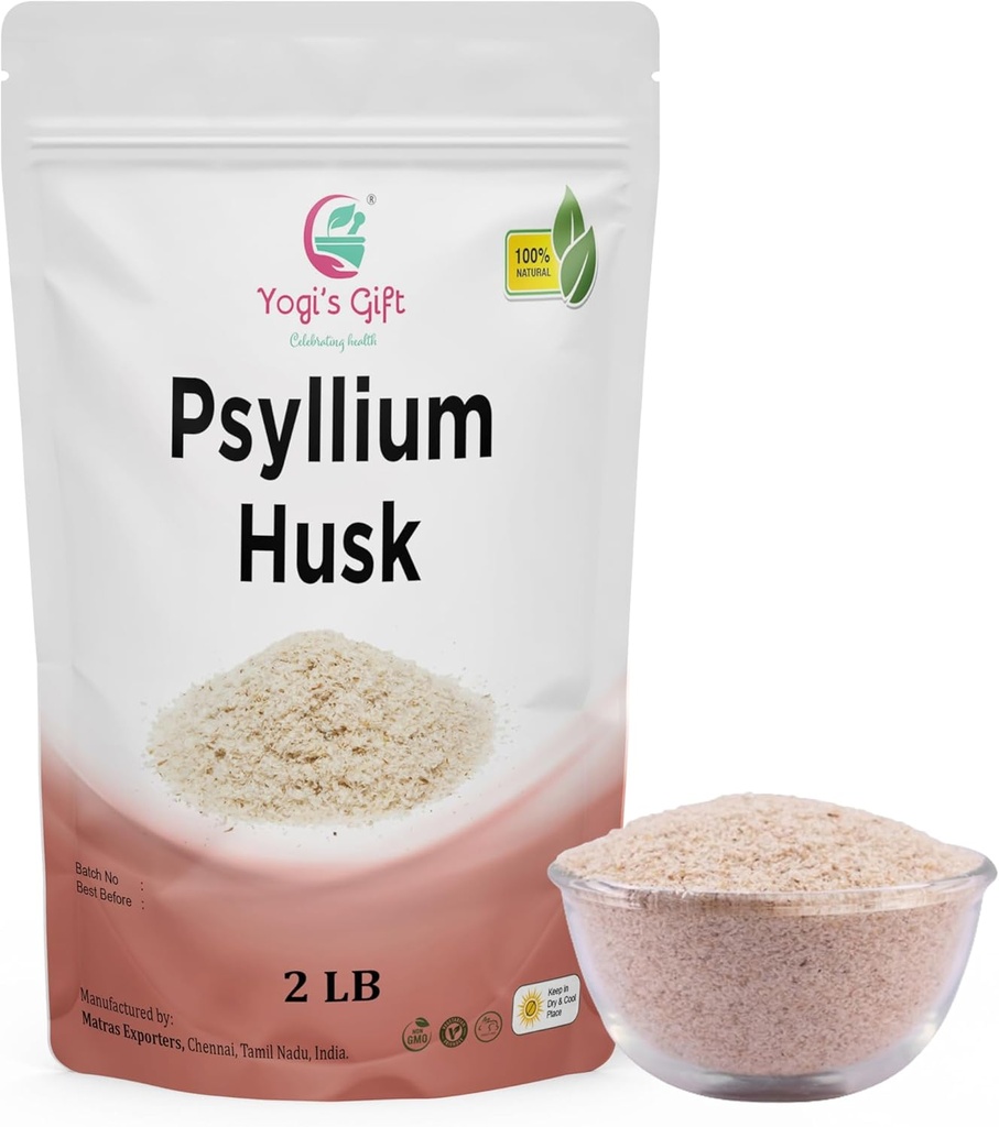 Psyllium Husk Whole 2 lb (32Oz), Utilisation en smoothies, cuisson et cuisson au four, non aromatisé, sol fin, 100% naturel, non OGM, par Yogi's Gift®