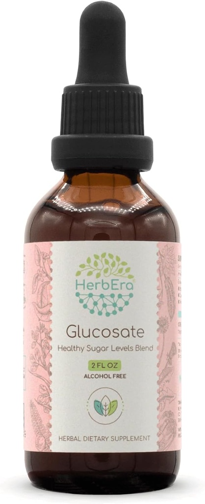 HerbEra Glucosate B60 Teinture d'extrait sans alcool, Fruits mélons amers, Barque de cannelle, Racine de dandelion, Feuille de Gymnema, Graines de fénugreek, Fruit Amla. Teneurs en sucre santé Mélange 2 Fl Oz