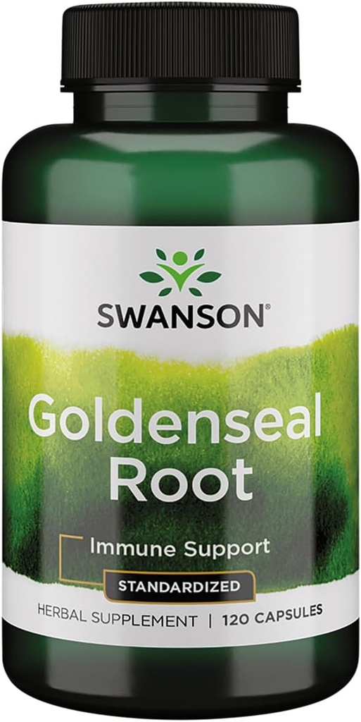 Swanson Goldenseal Root - Supplément à base de plantes Promouvoir le soutien immunitaire et le bien-être global - Caractéristiques Extrait de racine de selle d'or normalisé au minimum 5% Alcaloïdes totaux - (120 Capsules, 125mg chacun)