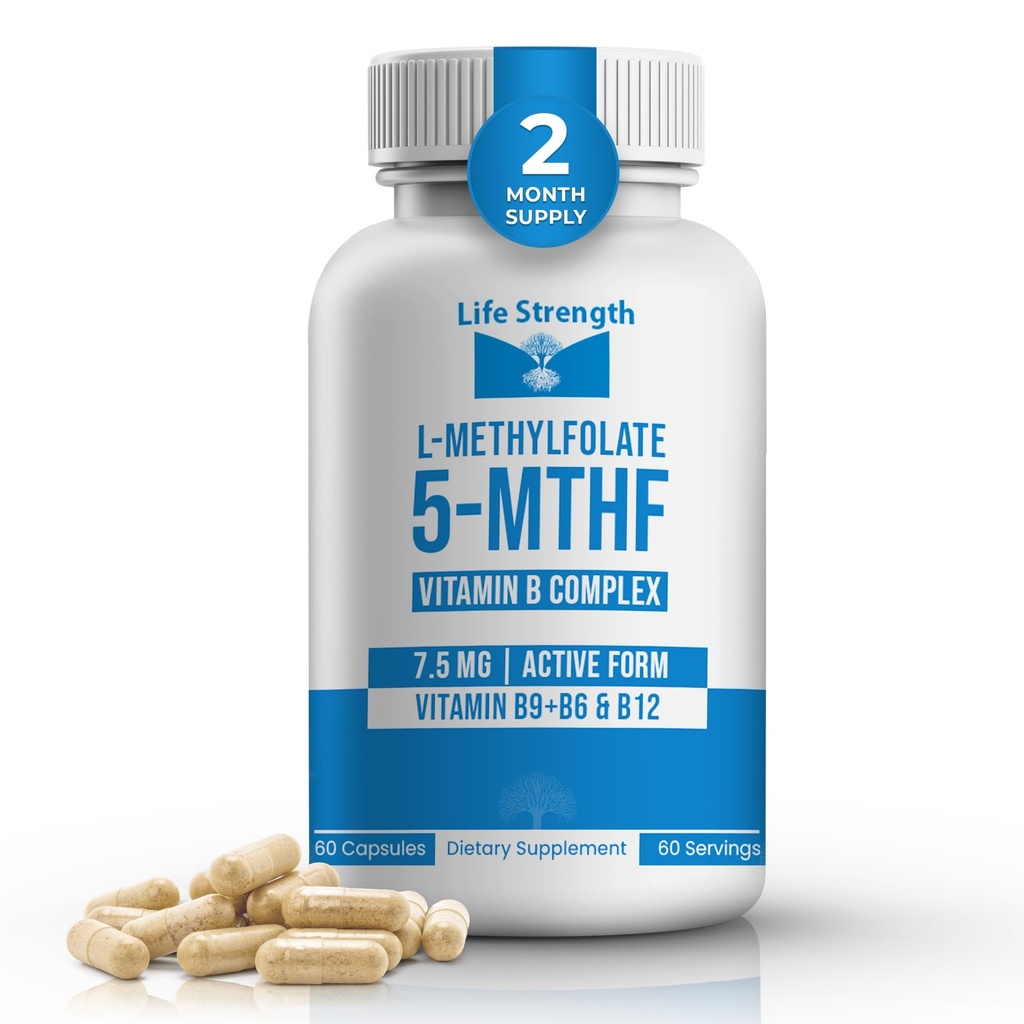 L-méthylfolate + B Balance (7,5mg) - Complexe 5-MTHF, B6, B2 et B12 méthylcobalamine B - 60 capsules - Folate de méthyle actif de force professionnelle - Non OGM, sans gluten, sans remplissage