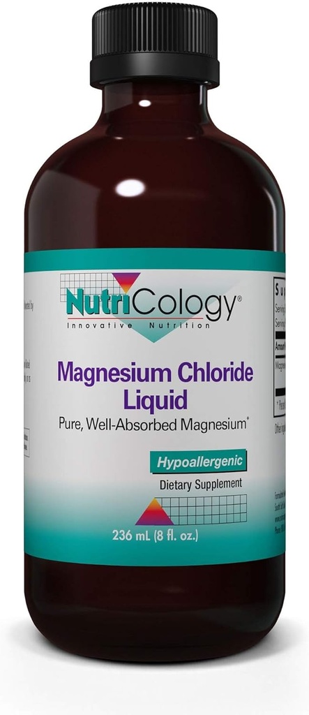 Nutricologie Chlorure de magnésium liquide - Soutien osseux, sorbate de potassium, électrolytes, soutien articulaire, pur, bien absorbé, 66,5mg Supplément - 8 Fl Oz