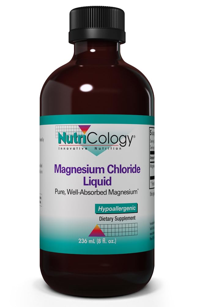 Nutricologie Chlorure de magnésium liquide - Soutien osseux, sorbate de potassium, électrolytes, soutien articulaire, pur, bien absorbé, 66,5mg Supplément - 8 Fl Oz