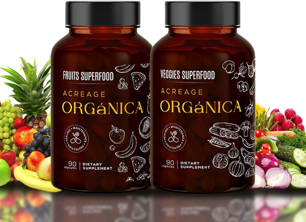 Fruits et Légumes Suppléments d'énergie des aliments entiers avec 36 Fruits et Légumes Mélange Superfood. Vitamines essentielles et minéraux. 90 Fruits et 90 Capsules de légumes