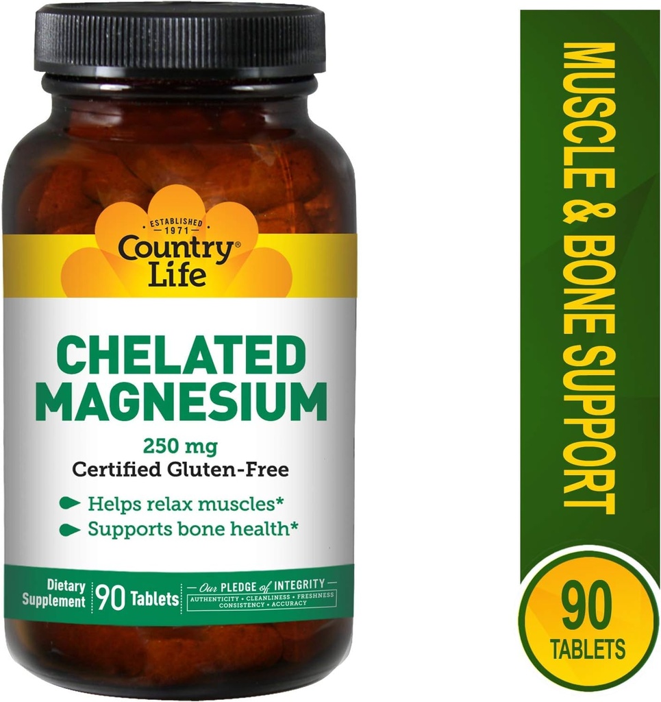 Country Life Chelated Magnesium 250 mg, 90 Tablets