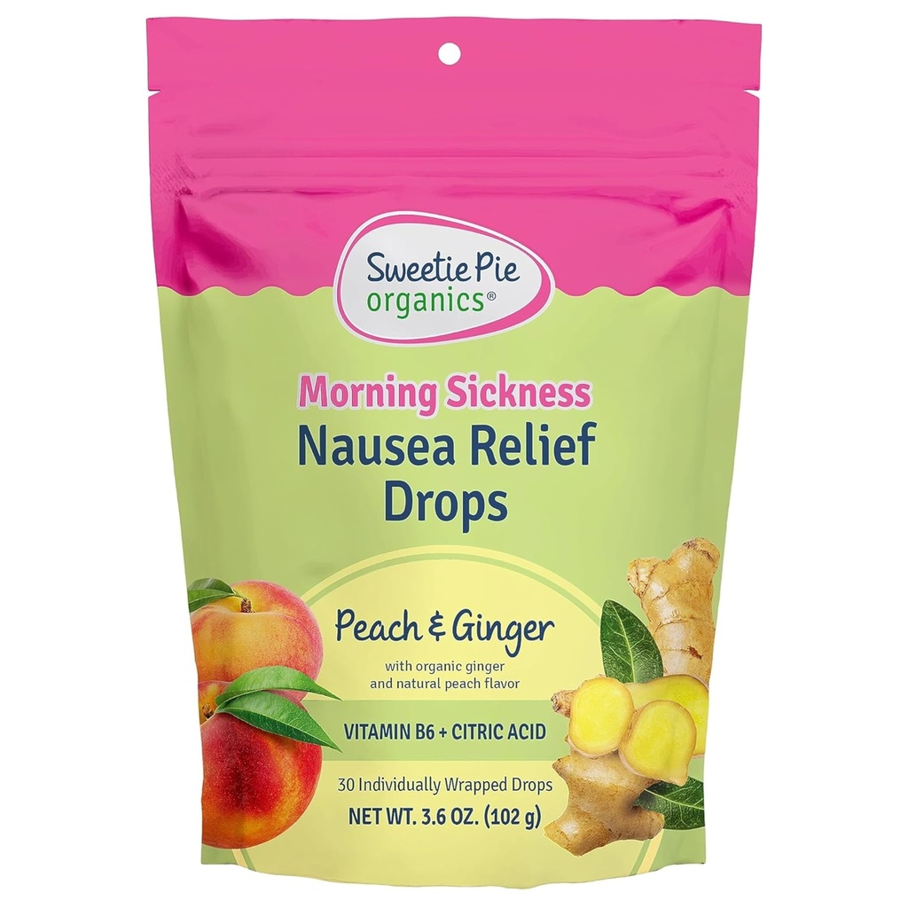 Sweetie Pie Organics Grossesse Nausées Relief Drops, Soothe First Trimester Morning Maladie, Peach & Ginger Flavor, 30 comtes