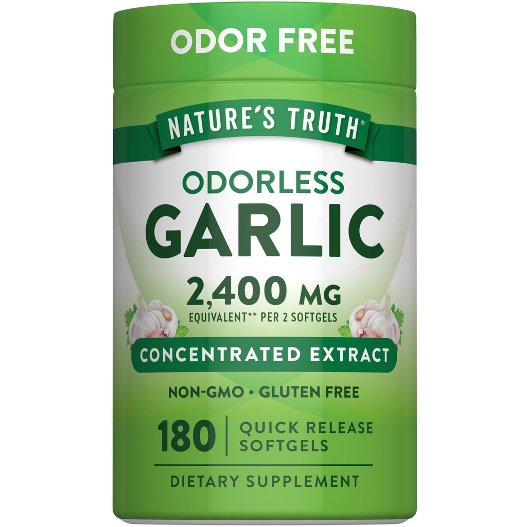 Nature's Truth Odorless Garlic Softgels $ 2400mg $ 180 Comte $ Non-OGM et supplément sans gluten