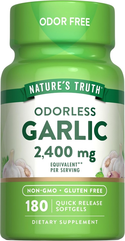 Nature's Truth Odorless Garlic Softgels $ 2400mg $ 180 Comte $ Non-OGM et supplément sans gluten