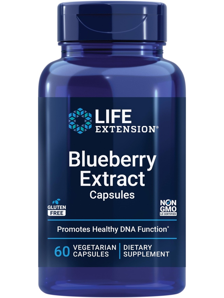 Life Extension Blueberry Extract Capsules, soutient la santé cognitive et mémoire, aide à maintenir des niveaux de cholestérol déjà sains, combat le stress oxydatif, sans gluten, non-OGM, végétarien, 60 capsules