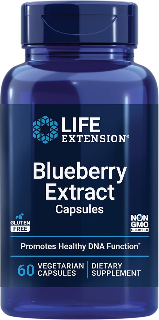Life Extension Blueberry Extract Capsules, soutient la santé cognitive et mémoire, aide à maintenir des niveaux de cholestérol déjà sains, combat le stress oxydatif, sans gluten, non-OGM, végétarien, 60 capsules