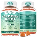 2 Pack Gommies de racines valérianes biologiques, Calme naturel pour aider à la détente, Supplément à base de plantes pour le soutien de l'humeur, Sans mélatonine, Non-OGM, Sans gluten, Vegan, Saveur de raisin vert, 120 Comte