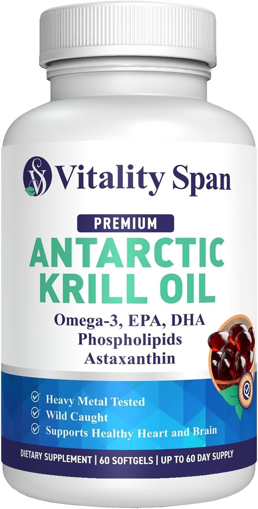 Antarctic Krill Oil Omega 3 Astaxanthin Choline DHA EPA, Superior Absorption, Extra Strength, No Fish Oil Aftertaste, Heavy Metal Tested, Small Size softgels 500mg