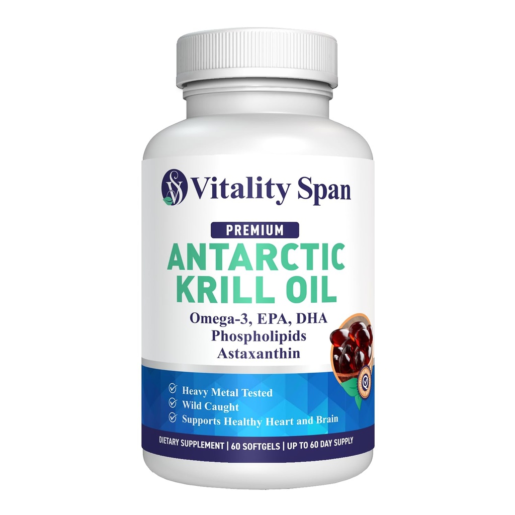 Huile de Krill Omega 3 Astaxanthin Choline DHA EPA, Absorption supérieure, Extra-résistance, Après-goût d'huile de poisson, Métal lourd testé, Softgels de petite taille, 500mg