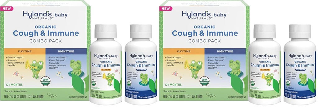 Hyland's Naturals - Bébé - Bio Toux et Immune Jour et nuit Combo Pack - Essences Toux, soutient l'immunité, favorise le sommeil, deux bouteilles de 2 fl Oz. (4 fl oz) (paquet de 2)