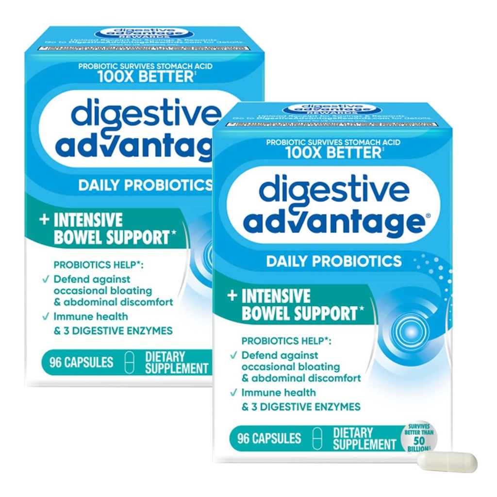 Avantage digestif IBS Probiotiques pour la santé digestive et le soutien en Bowel intensif, pour les femmes et les hommes avec des enzymes digestives, soutien pour Bloating occasionnel & Gut Health, 96ct Capsules (2)