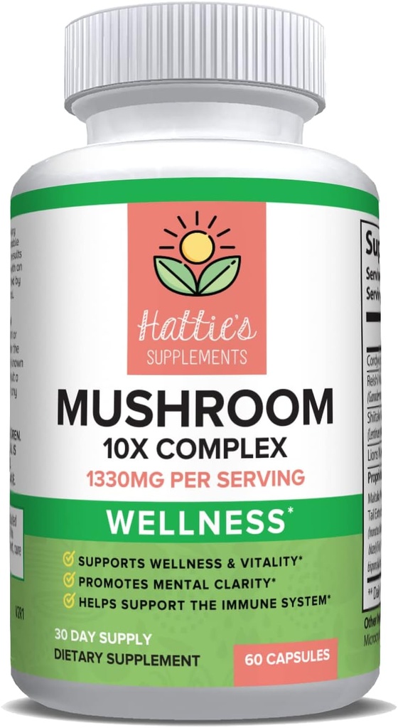 Suppléments de Hattie Champignon 10x 1330mg, 60 Capsules
