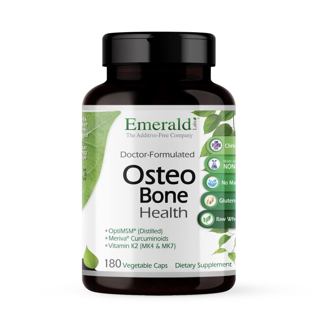 EMERALD LABS Osteo Bone Health - Soutien immunitaire & Bone & Supplément articulaire avec vitamine D3, K2, Calcium, Magnésium, OptiMSM, Meriva Phytosome & Plus - 180 capsules végétales
