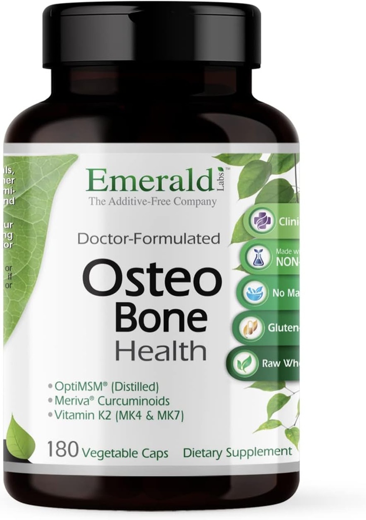 EMERALD LABS Osteo Bone Health - Soutien immunitaire & Bone & Supplément articulaire avec vitamine D3, K2, Calcium, Magnésium, OptiMSM, Meriva Phytosome & Plus - 180 capsules végétales