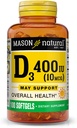 MASON Vitamine naturelle D3 10 mcg (400 UI) - Soutient la santé globale, renforce les os et les muscles, 100 softgels