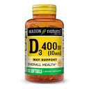 MASON Vitamine naturelle D3 10 mcg (400 UI) - Soutient la santé globale, renforce les os et les muscles, 100 softgels