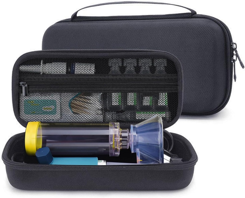 Cas de voyage dur pour l'inhalateur d'asthme, Spacer pour les enfants et les adultes, Masques, Porte-inhalateur Portable Ranger Bag Organizer avec Mesh Pocket pour la médecine, Allergie Meds, Ventolin Inhaler (CASE SEULEMENT)