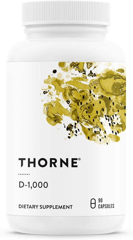 THORNE - Supplément Vitamine D3 - Soutient la santé des os, des dents, des muscles, de la fonction cardiovasculaire et immunitaire* - Sans gluten, sans lait et sans soja - 1 000 UI - 90 portions