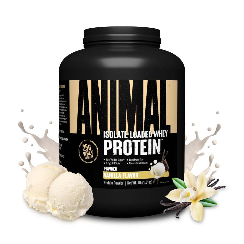 Poudre de protéines isolates de la lactosérum animal - Loaded for Pre & Post Workout Muscle Builder and Recovery with Digestive Enzymes for Men & Women - 25g Protéines, Grand Goût, Faible Sucre - Vanille 4 lbs