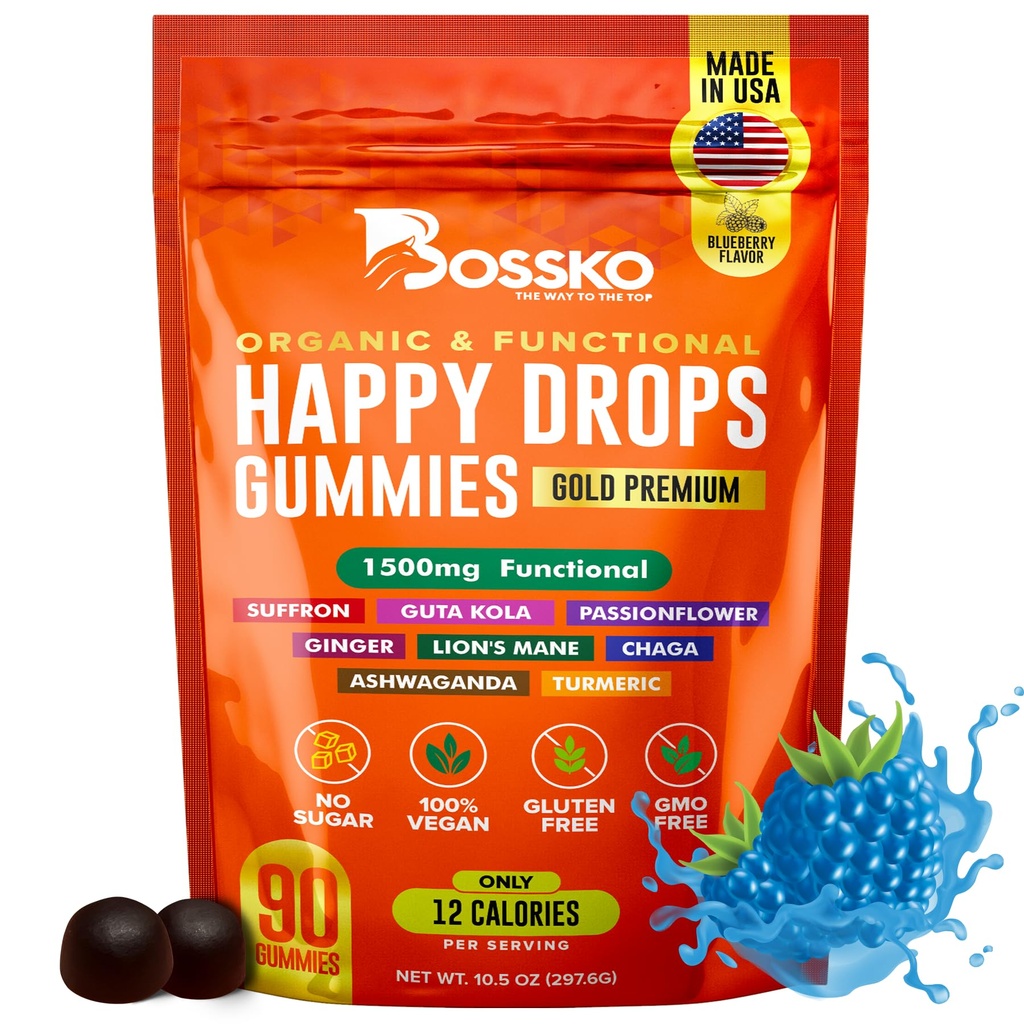 Bonnes gouttes – Gummies quotidiennes Superfood pour l'humeur Support, Focus et l'énergie – Sans sucre, Vegan, Blueberry Flavor – 90 Gummies pour adultes – Soutien quotidien pour l'humeur, Focus et l'énergie naturelle