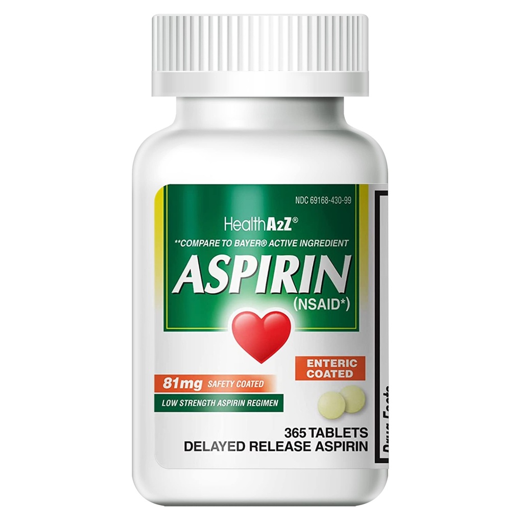 SantéA2Z® Aspirine 81 mg , faible résistance , enrobé entérique , soulagement de la douleur , réduit les douleurs musculaires mineures et les crampes , réducteur de fièvre , réduit les maux de tête (365 comtes)