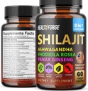 Capsules Shilajit Mélange d'extrait biologique 60 Capsules pour hommes et femmes - Supplément Shilajit 9000mg Ashwagandha, Supplément de soutien immunitaire 2000mg Supplément Rhodiola, Ginko Ginkgo Biloba