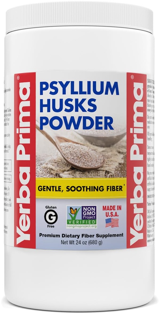 Poudre de musc de Psylium Prima Yerba - 24 oz - Sol fin, non aromatisé, sans sucre - Supplément de fibre naturelle - Aussi pour la cuisson - Contient à la fois vrac soluble et insoluble pour le soutien de la régularité
