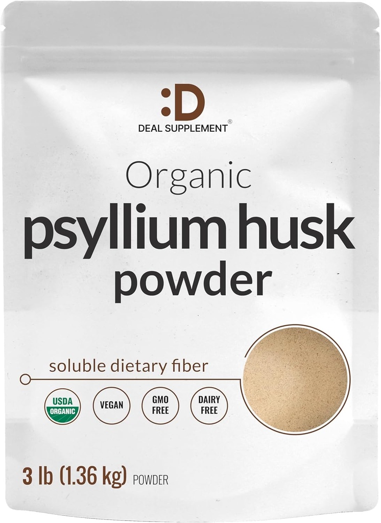 SUPPLÉMENT DE DÉAL Poudre de musc de Psyllium biologique, 3lbs (48oz) – Fibre alimentaire soluble non aromatisée à base de plantes – Gut & Digestion – Idéal pour la cuisson et la cuisson – Kéto Friendly, sans gluten, non-OGM