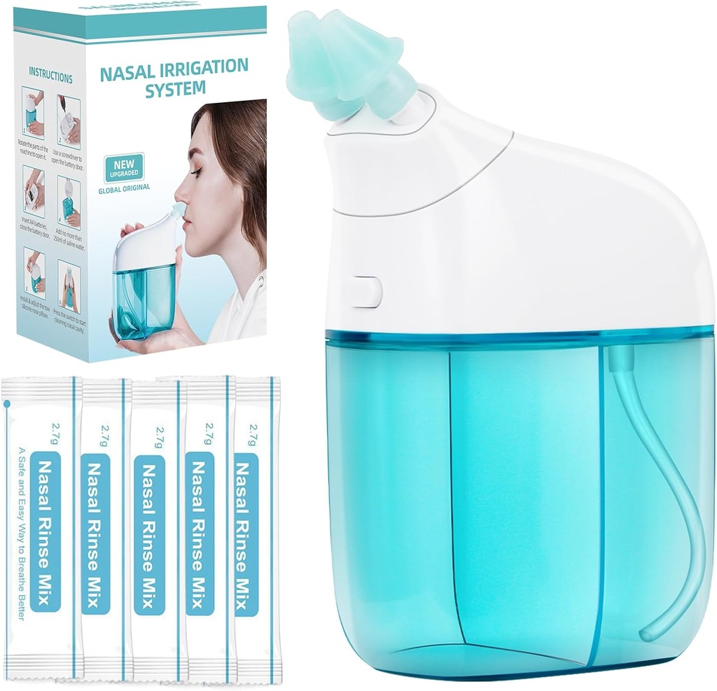Système d'irrigation nasale avec 30 Saline Packets Nasal Care, Sinus Rinse Machine, Nasal Rinse Machine, Nasal Cleaner avec fonction de collecte automatique des déchets pour Sinus, Nasal Allergies - Vert