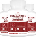 Astaxanthine et Lycopène 70mg, Supplément d'Astaxanthine avec Phosphatidylcholine, Lutéine et Zeaxanthine, Supplément puissant antioxydants (180 Capsules)