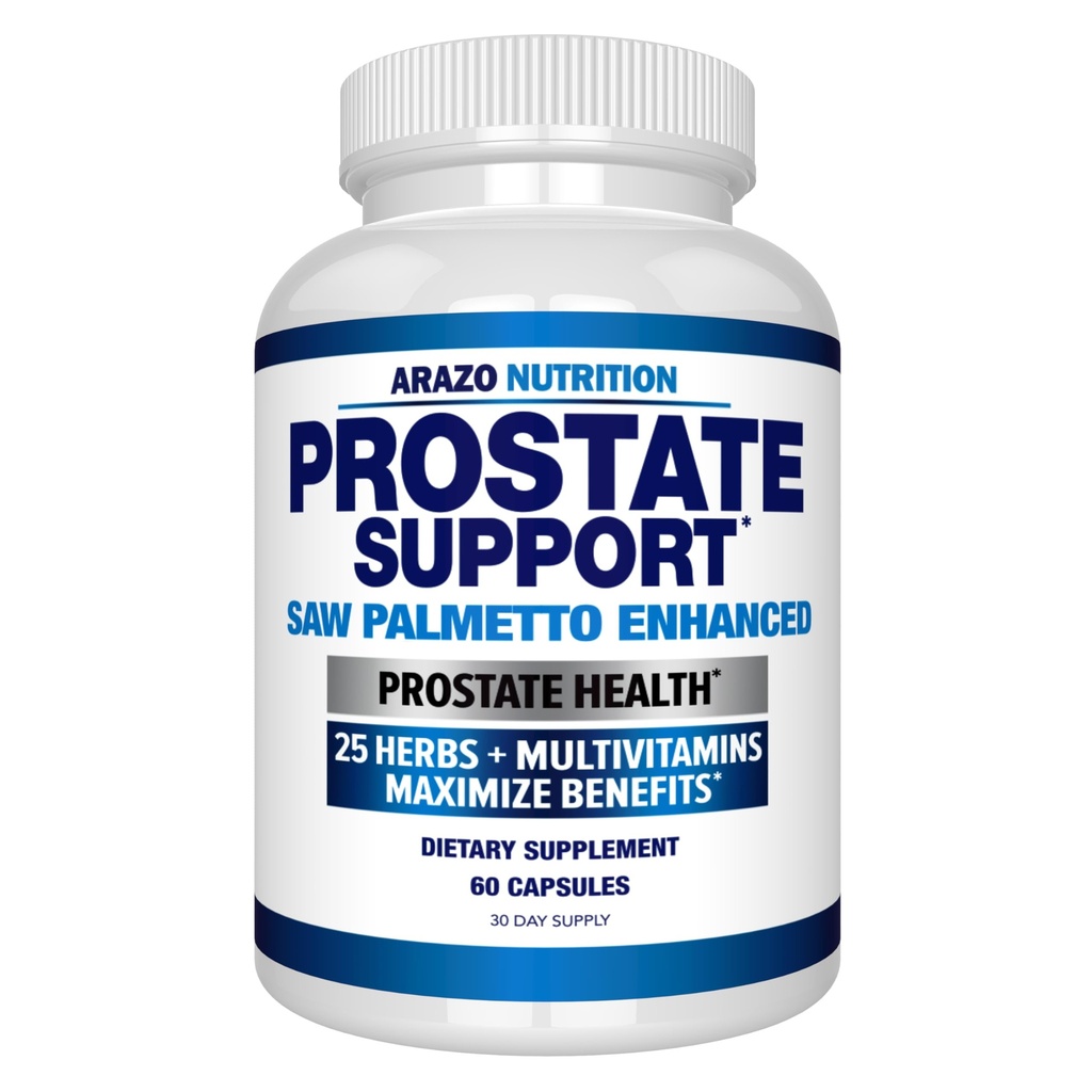 Arazo Nutrition Prostate Supplement - Saw Palmetto + 25 herbes - Réduire les mictions fréquentes, réduire la perte de cheveux, soutenir l'endurance – Extrait homéopathique unique de plantes suppléments de santé - Capsule ou pilule