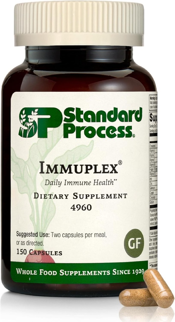 Standard Process Inc. Immuplex - Supplément quotidien de soutien immunitaire avec folate, fer, vitamine C et vitamine A - Supplément minéral avec ingrédients antioxydants - 150 capsules