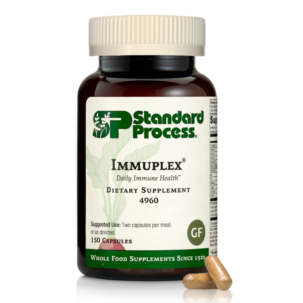 Standard Process Inc. Immuplex - Supplément quotidien de soutien immunitaire avec folate, fer, vitamine C et vitamine A - Supplément minéral avec ingrédients antioxydants - 150 capsules