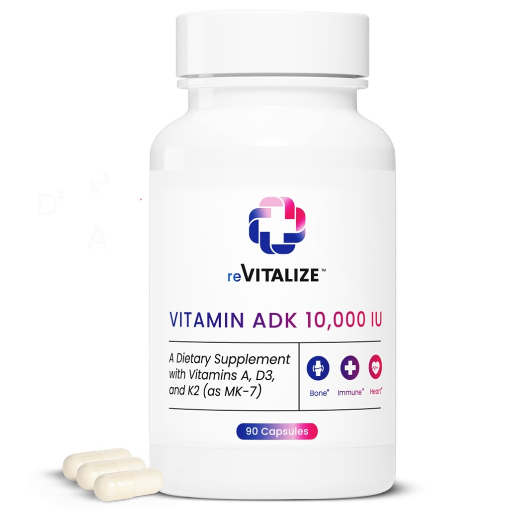 Supplément de vitamine ADK 10 000 UI - 90 portions, vitamine haute puissance A, D3 et K2 (MK-7) pour la force osseuse.