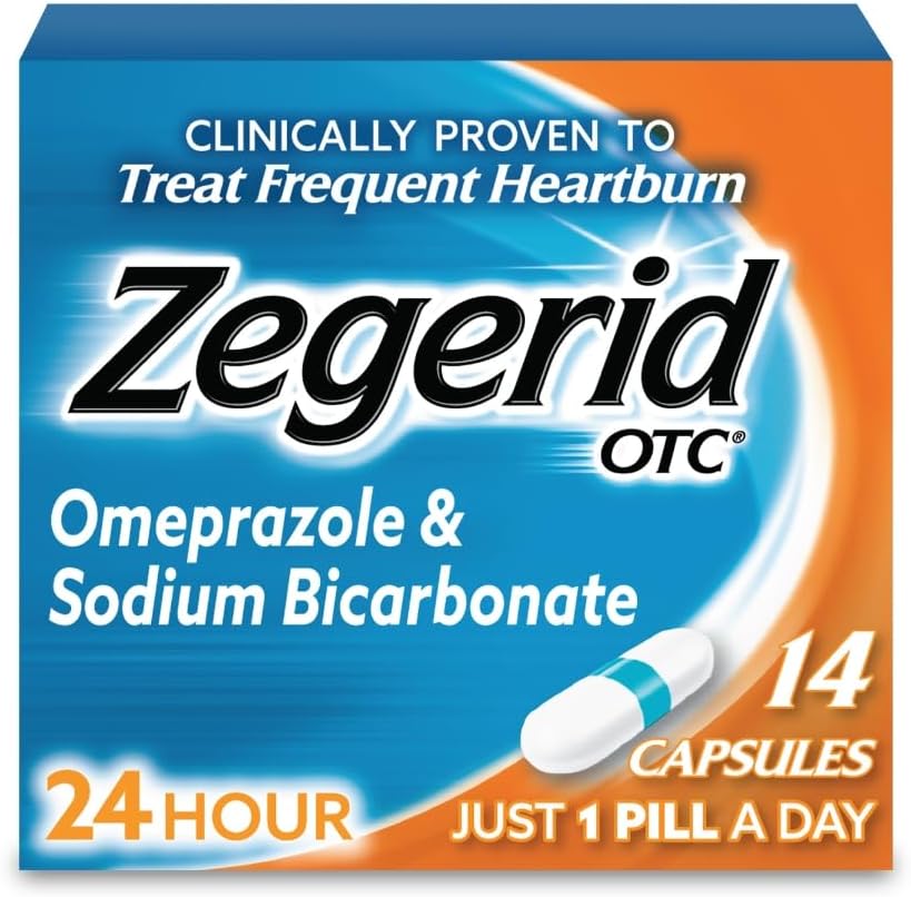 Zegerid OTC Soulagement des brûlures d'estomac 24 heures sur 24, le seul inhibiteur de la pompe à protons avec Omeprazole 20mg + bicarbonate de sodium, traite les brûlures d'estomac fréquentes, capsules 14ct