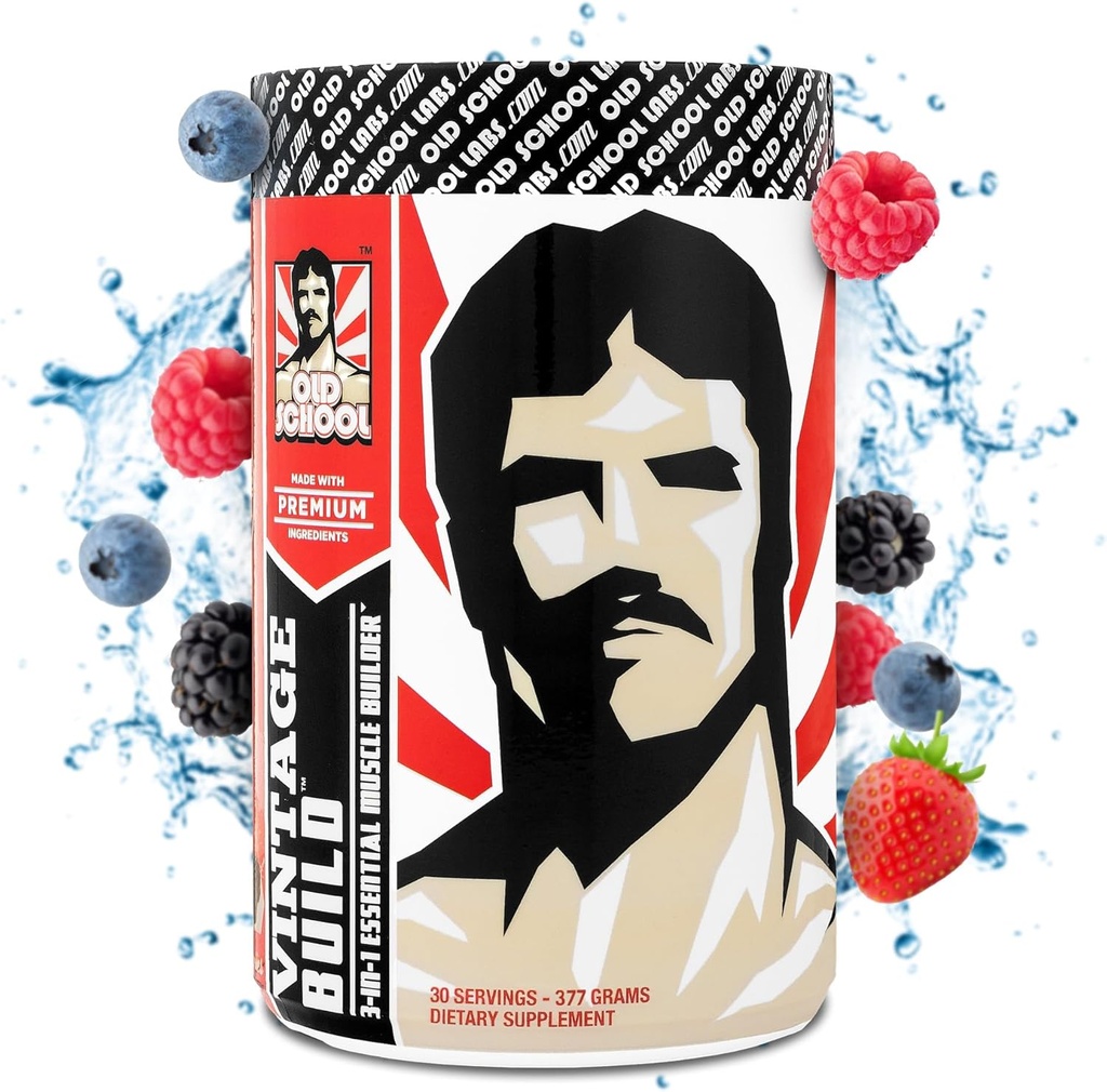 Vintage Build – Après l'entraînement Recovery & Muscle Building Powder Drink for Muscular Strength & Growth - Réduit la douleur – Créatine monohydraté, BCAAs, L-Glutamine – Berries fraîches Flavor – 377g