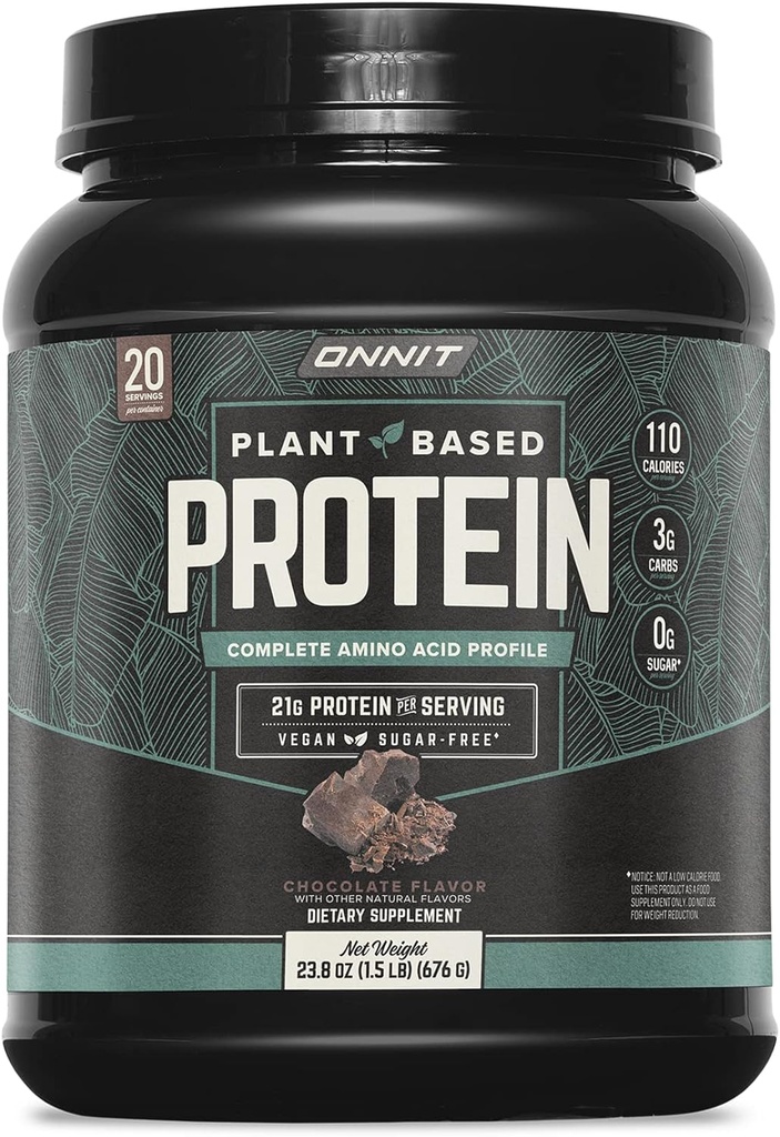 ONNIT poudre végétale de protéines, chocolat aromatisé, 21g protéines par portion, végétalien et sans lait supplément alimentaire avec 20 portions par tub, 23,8 oz
