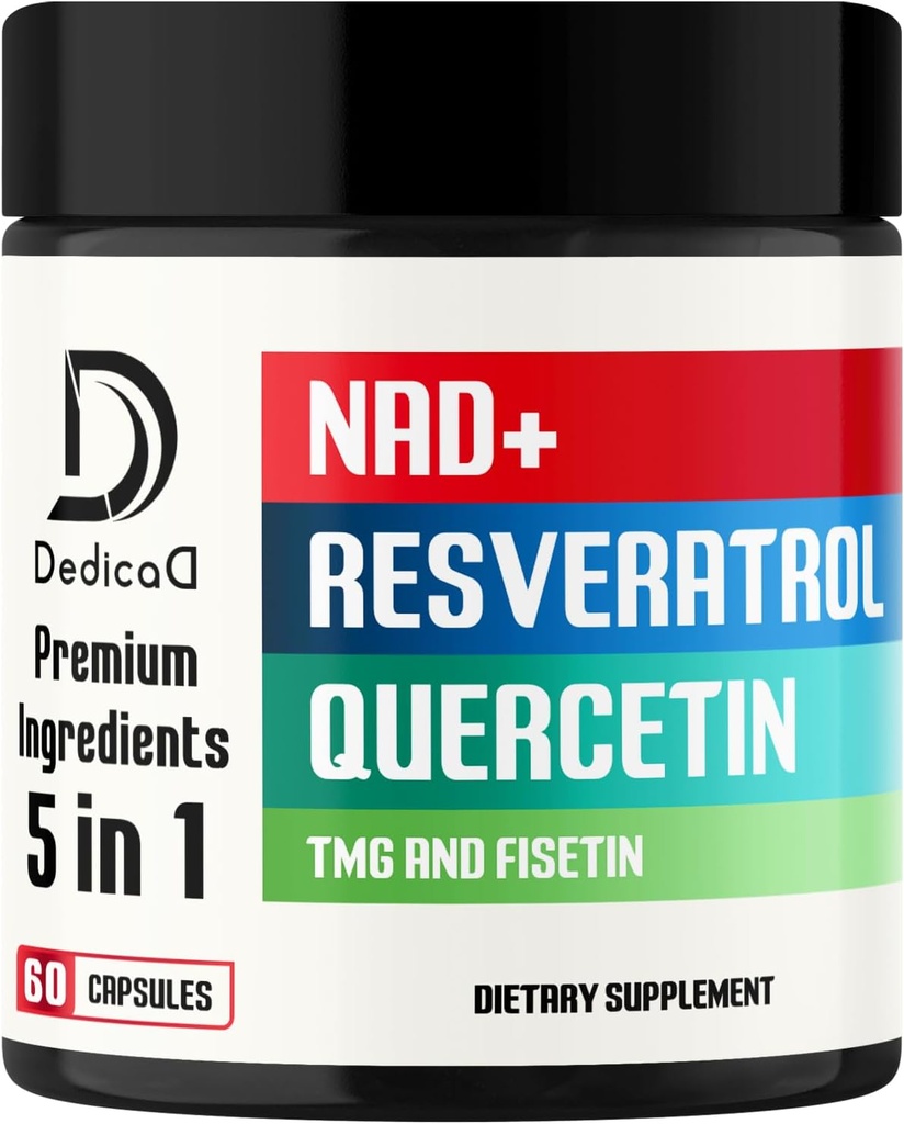 Supplément NAD 500mg - Supplément NAD pur - Combiné à Fisetin, TMG, Resvératrol et Quercetin - Réparation de l'énergie et de l'ADN, Vieillissement Défense, Fonction cérébrale - 60 Capsules