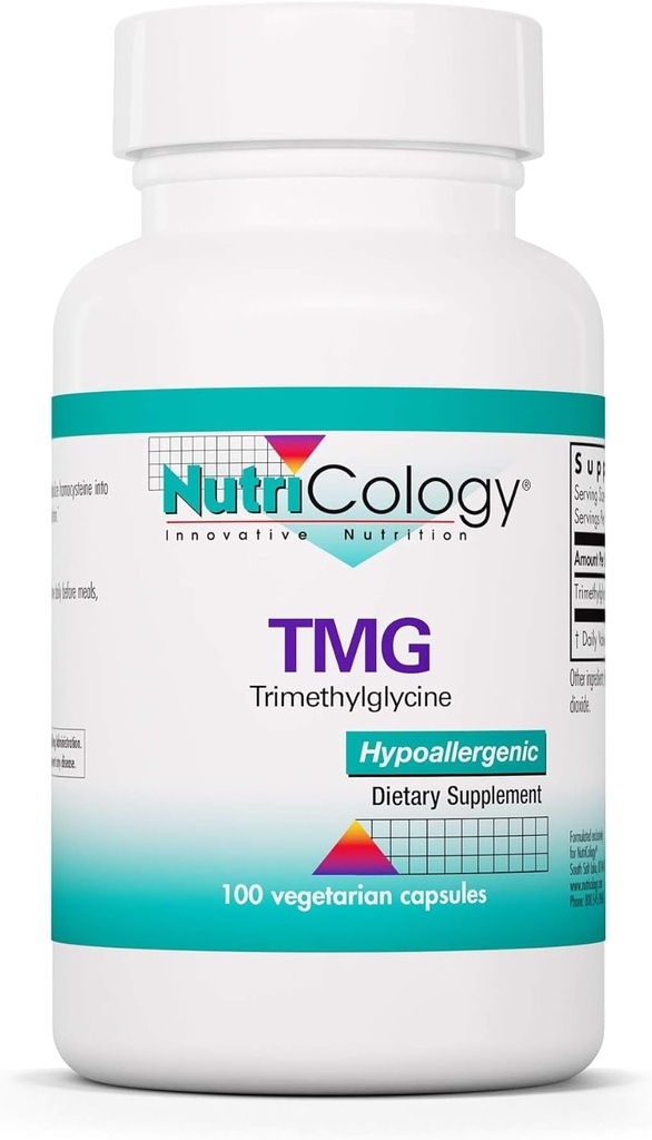 Nutricologie TMG Triméthylglycine 750 mg Supplément - Bétaïne Anhydre, soutient la méthylation en santé, favorise les niveaux d'homocystéine en santé, les capsules hypoallergéniques et végétariennes - 100 Compte