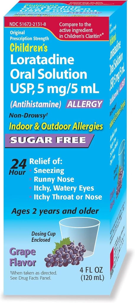 Enfants Solution buvable, Saveur de raisin, Non somnolence 24h Relief d'éternuement, Nez de runny, Yeux d'eau démangeaisons, Gorge de démangeaison ou nez, Antihistamine, Allergies Intérieures et Extérieures