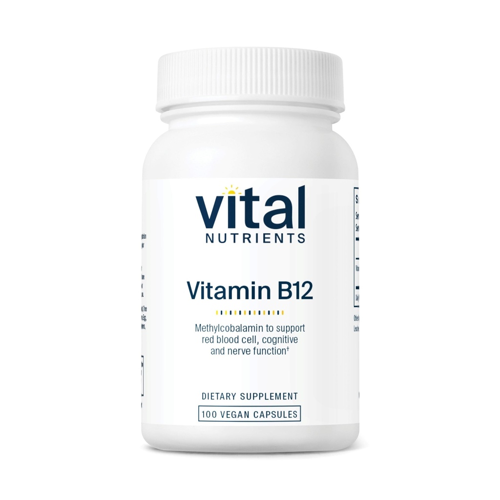 Nutriments vitaux Vitamine B12 1000mcg - Vegan - méthylcobalamine pour la santé du métabolisme, de la cognition et du système nerveux* - Supplément haute puissance B12 - sans gluten, sans lait, sans soja - 100 capsules
